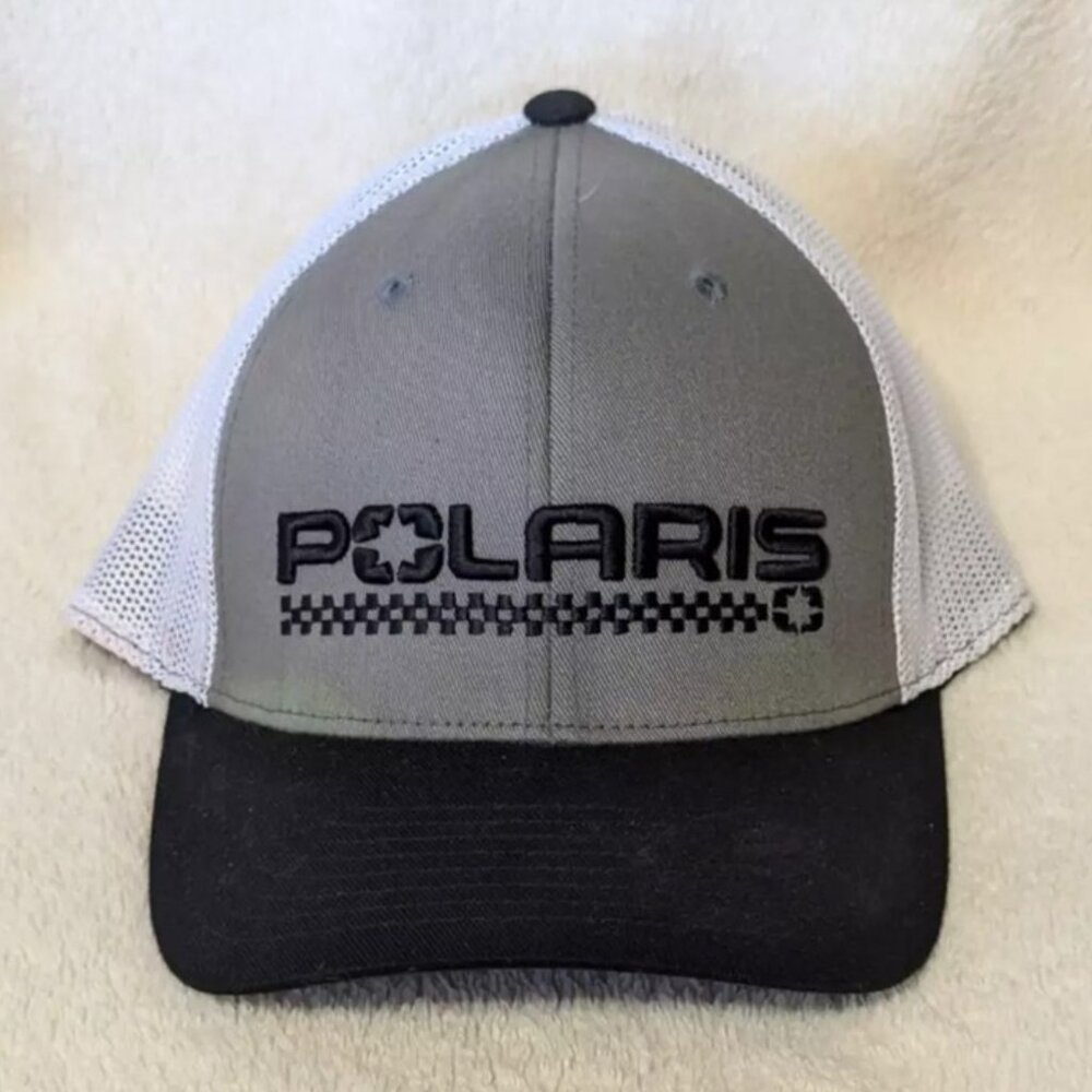 New Polaris Checkered Hat Gray White Black Mesh Back Embroidered Flexfit 110
